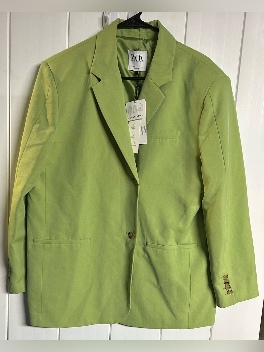 ZARA Bright Lime Green Women's Single-Breasted Blazer